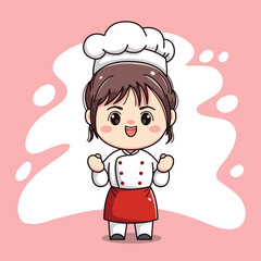 Cute chef girl character with grasping fingers