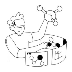 Modern hand drawn mini illustration of vr science 