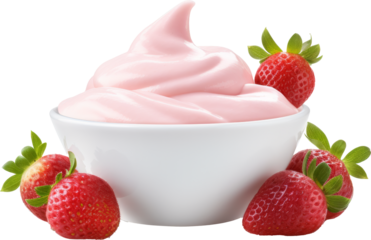 bowl of strawberry yogurt isolated on white or transparent background,transparency 