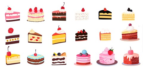 Hand-Drawn Cake Icons Set: Whimsical and Colorful Illustrations of Delicious Desserts
