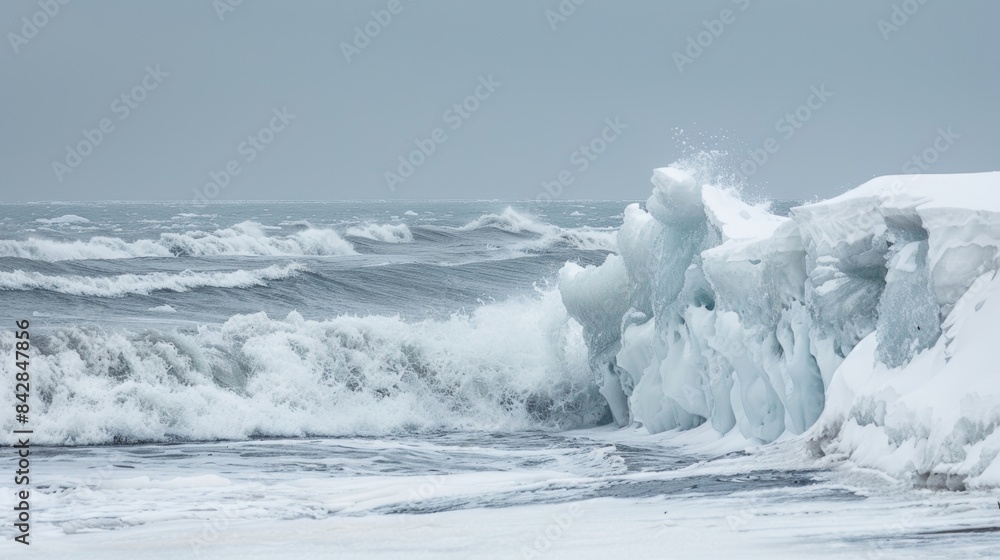 Poster in the distance an ice shove looks like a frozen tidal wave about to crash on the shoreline its jagg