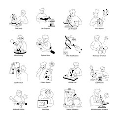 Obraz premium Set of Medical and Lab Research Doodle Mini Illustrations