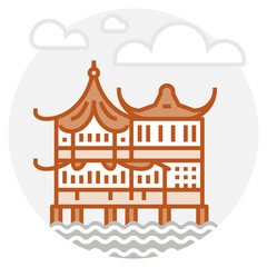 Obraz premium Shanghai – China: Old City (filled outline icon)