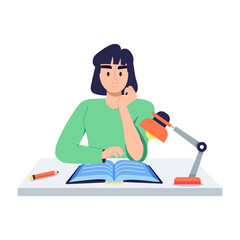 Handy flat illustration of studying girl 