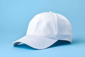 Fototapeta premium White baseball cap for mock up on blue background