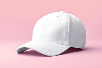 Fototapeta premium White baseball cap on pink background for mock up.
