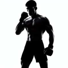 MMA fighter silhouette Isolated on white background