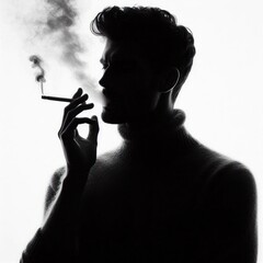 Fototapeta premium man silhouette cigarette smoke Isolated on white background