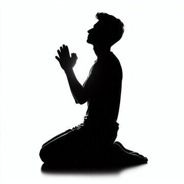 recommend clip art: silhouette Man is on his knees praying Isolated on white background