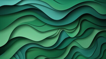 Dark green paper waves abstract banner design. Elegant wavy background