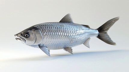 Fototapeta premium Highly detailed model of a silver tarpon fish, presented in a realistic style on a white background.