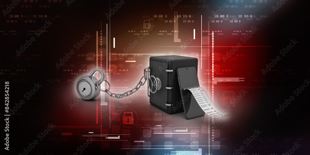 Poster 3d rendering transmitter mobile security concept
