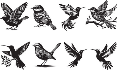 8 Bird bundle vector silhouette illustration