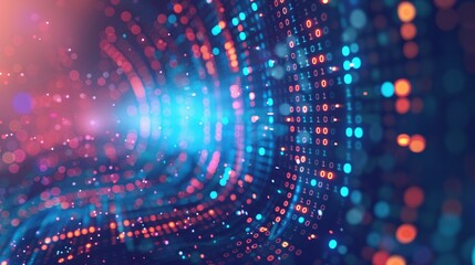 Obraz premium Flowing Stream of Binary Code in a Digital Landscape: The Essence of Data Visualization and Technology -Generative AI