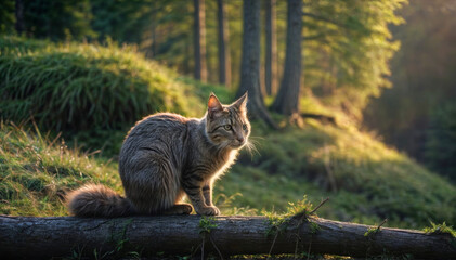 Obraz premium Wild cat in the forest, close-up