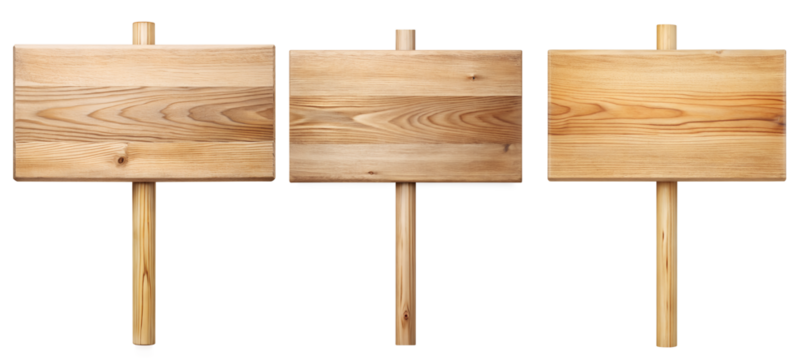 Rectangular wooden sign on isolated, transparent background PNG file