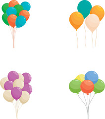 Four sets of vibrant, multicolored balloons, ideal for celebrations and decorations