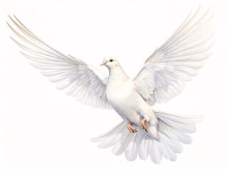 Graceful White Dove in Flight isolated on white background