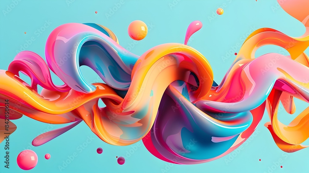 Poster 3d liquid typography forms in vibrant colors on minimal background
