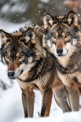 Fototapeta premium Two wolves hunting together, showcasing their teamwork and the deep connection that binds them