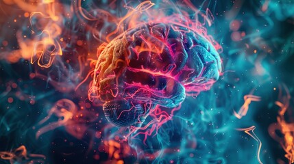 Obraz premium Neural symphony Vibrant notes firing across brain regions