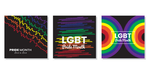Poster set support for the LGBT community with these colorful Pride Month posters. The energetic rainbow scribbles on a black backdrop make a powerful statement for equality and love.