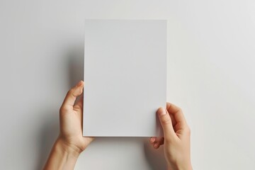 Blank paper mockup on hand created with generative AI