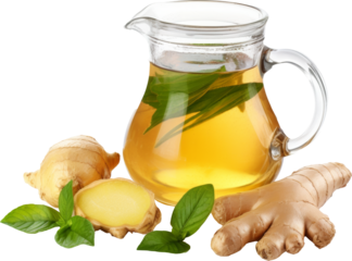 glass kettle of ginger tea isolated on white or transparent background,transparency 