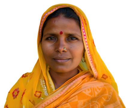Portrait Of Indian Woman In Traditional Saree With Transparent Background