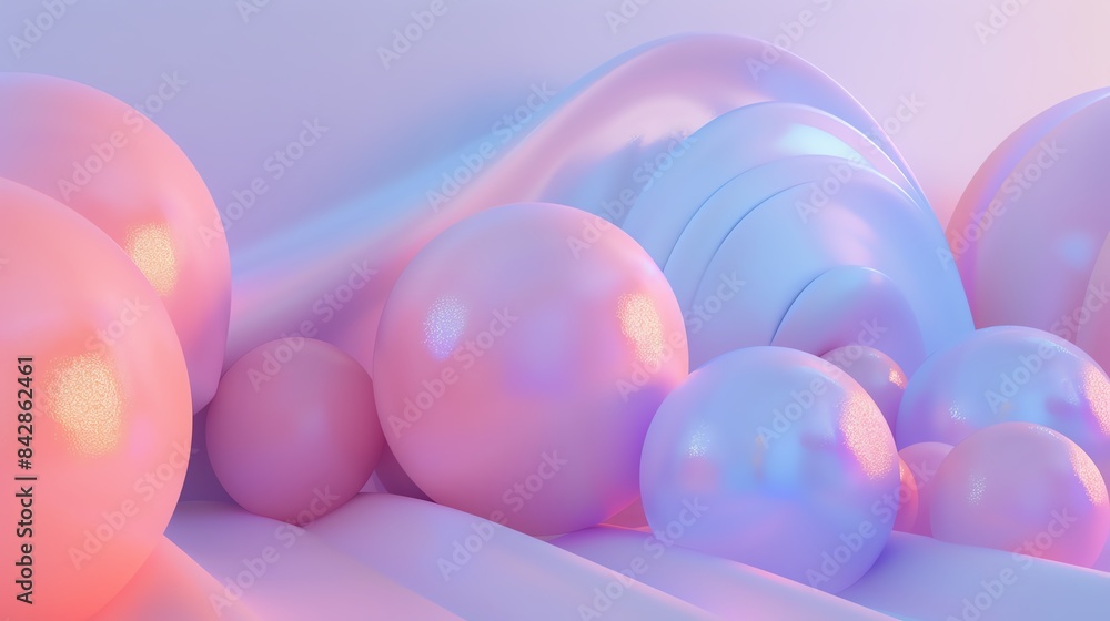 Poster abstract 3d rendering of pastel-colored spheres in a dreamy, soft setting. ideal for backgrounds and
