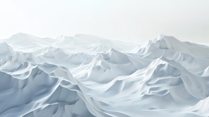 Fototapeta premium A serene and minimalistic white mountain landscape with smooth hills and valleys white background.