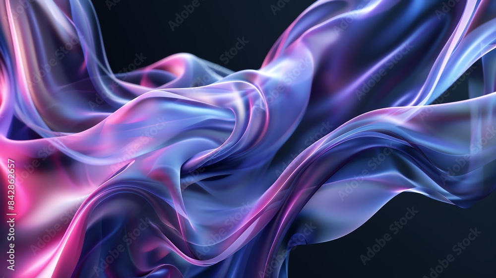 Poster abstract colorful flowing waves with silky texture and vibrant gradient on a dark background, perfec