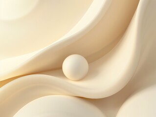 Abstract creamy background with smooth curves and a central sphere. Minimalistic and calming design perfect for contemporary projects.