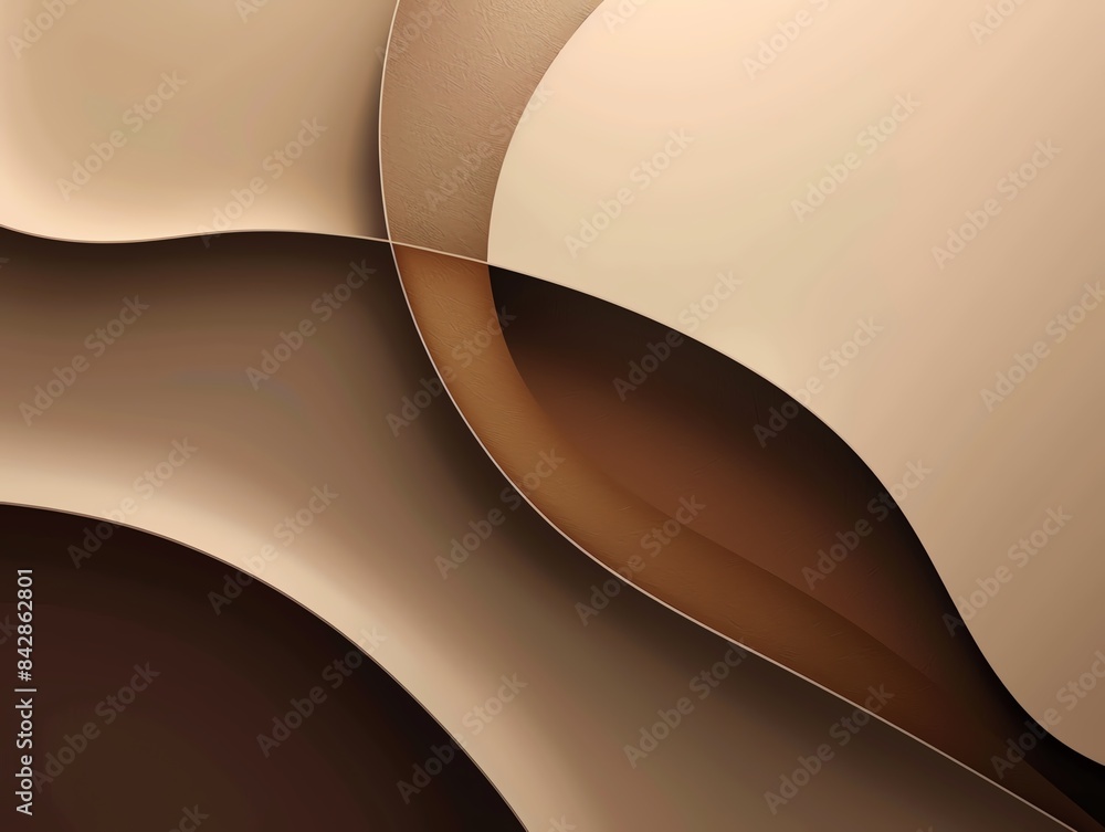 Poster abstract image of smooth, flowing curves in beige and brown tones, creating a layered, elegant desig