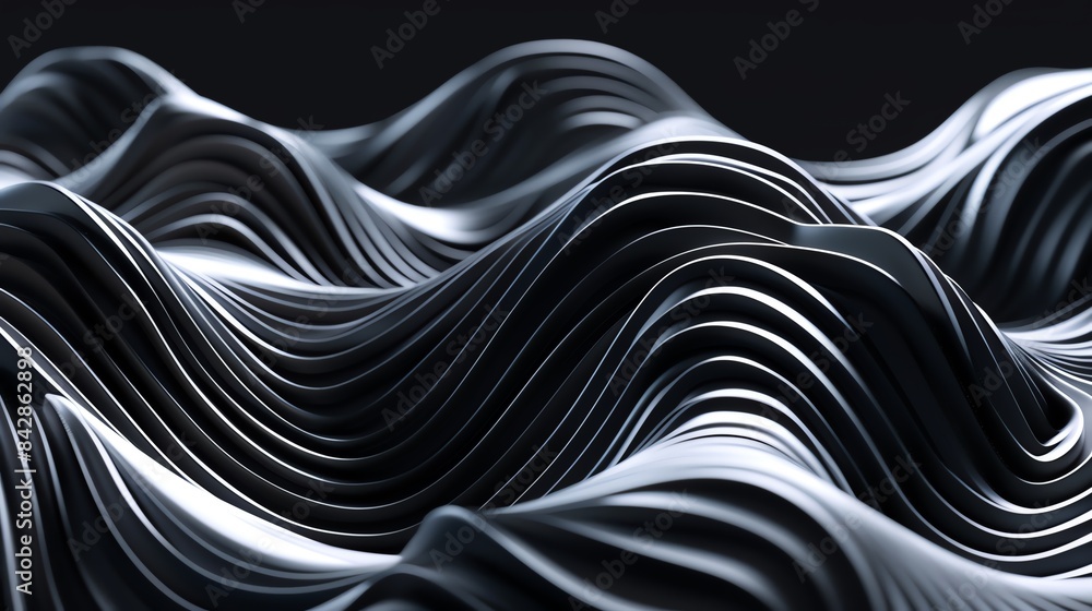 Poster abstract metallic waves in a sleek and modern design, showcasing dynamic and fluid shapes with a smo