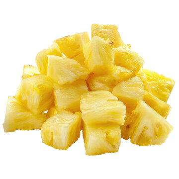 diced pineapple chunks isolated on transparent background.