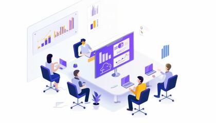 Business intelligence team collaborating in a glass-walled meeting room