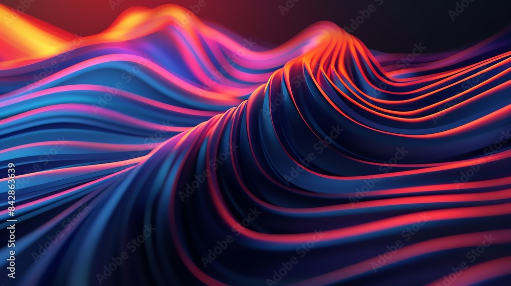 Poster vibrant, abstract digital waves with colorful gradients and flowing lines, creating a dynamic and ey