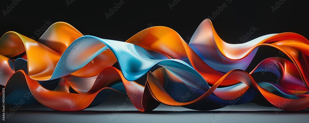 Poster vibrant abstract waveforms in multicolored hues create a dynamic and visually engaging art piece wit