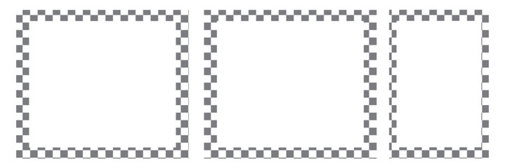 Rectangle frame with checkered print on borders. Rectangular vignette with checkerboard, race flag or chess game pattern isolated on white background. Vector illistration. EPS 10 Save to Library
