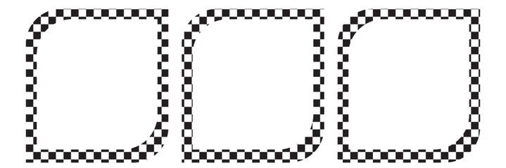 Rectangle frame with checkered print on borders. Rectangular vignette with checkerboard, race flag or chess game pattern isolated on white background. Vector illistration. EPS 10 Save to Library