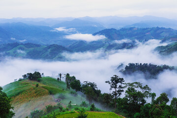 Morning the winter mist view of Tak Province, Thailand.