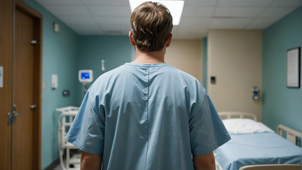 a male patient in a patient's suit ahead of surgery