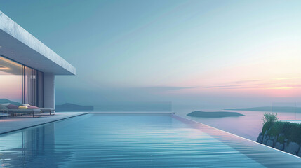 Fototapeta premium Ethereal Elegance: Infinity Pool Embracing the Horizon at a Luxurious Villa
