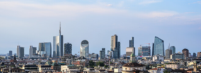 Milan, new panoramic skyline 2024. The picture was taken from the Duomo cathedral and shows the new...