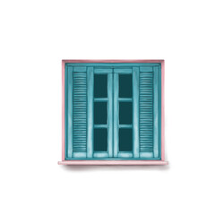 Vintage European pink wall with blue old window