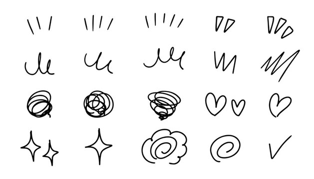手描きの感情のあしらいの漫符 イラスト アイコンセット