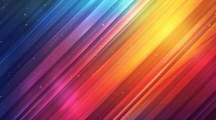 Obraz premium Vibrant abstract background with diagonal gradient stripes in a spectrum of colors from blue to red, with small white sparkles.