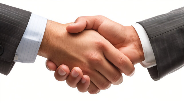 Close-up of two businessmen shaking hands on a white background