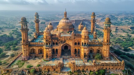 Obraz premium Elevated view of the magnificent Makli Necropolis in Sindh